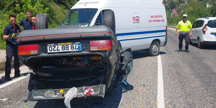 Takla atan otomobilin sürücüsü yaralandı