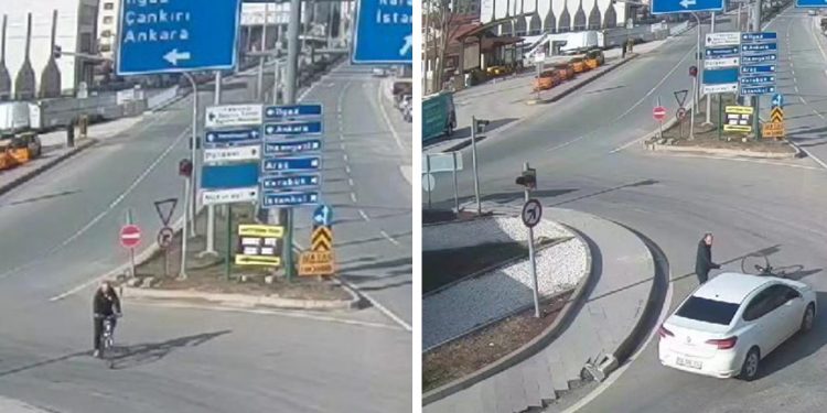 Ters şeritte bisikleti ile ilerlerken ölümden döndü
