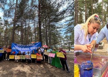 Özel bireyler ile anneleri, doğada ebru yaparak stres attı