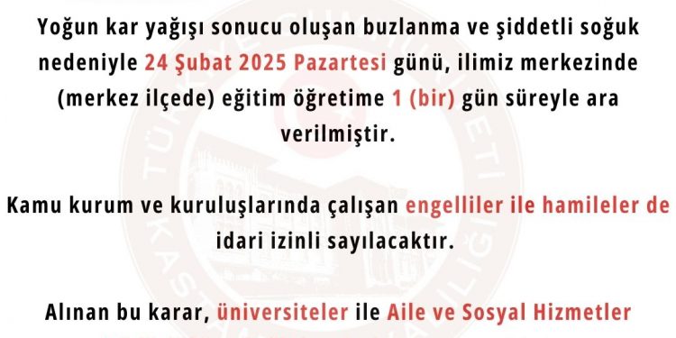 Valilikten kar tatili duyurusu